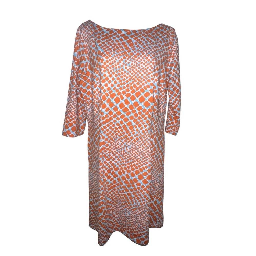 J. McLaughlin Shift Dress Size Large‎ Catalina Cloth Orange Blue Animal Print